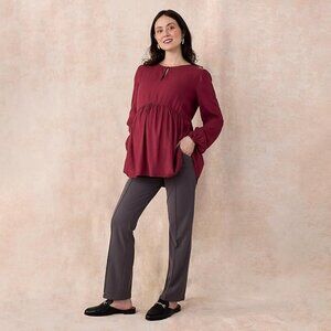 Motherhood Maternity Womens Long Sleeve Empire Waist Keyhole Woven Blouse Size L
